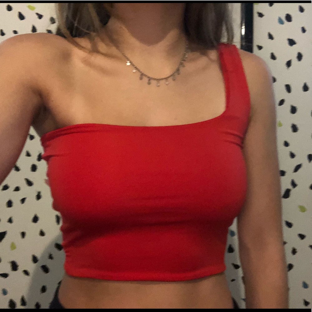 Red one shoulder crop top